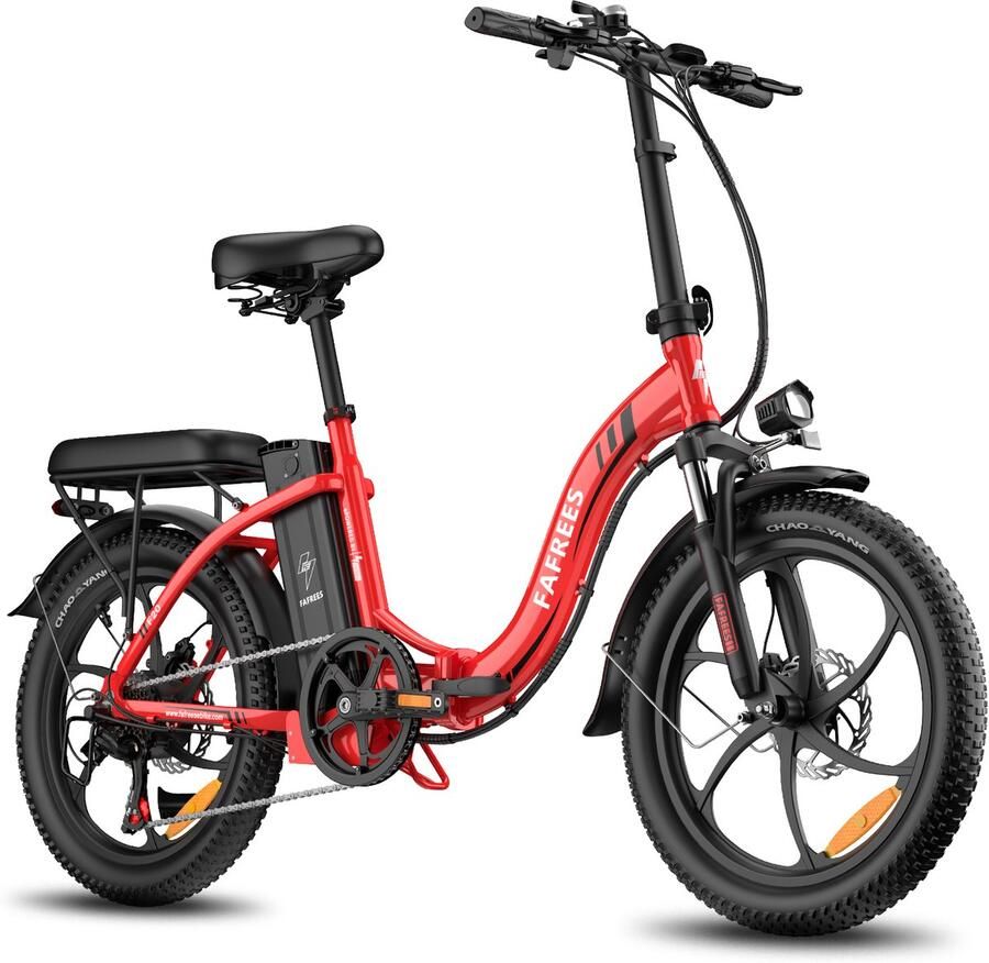 FAFREES F20 Elektrische Vouwfiets E-Bike 20 x 3.0 Inch Dikke Banden 36V 18Ah Lithium Accu 250 W Motor 25 km u Maximaal bereik 130 km Shi o 7 versnellingen 20 Inch opvouwbare City Commuter E-Bike Rood