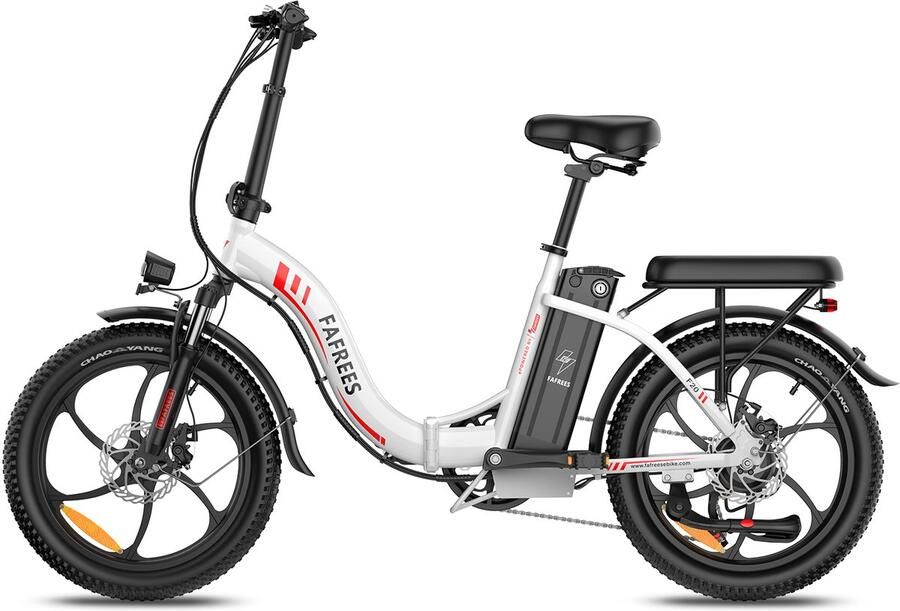 FAFREES F20 Elektrische Vouwfiets E-Bike 20 x 3.0 Inch Dikke Banden 36V 18Ah Lithium Accu 250 W Motor 25 km u Maximaal bereik 130 km Shi o 7 versnellingen 20 Inch opvouwbare City Commuter E-Bike Wit