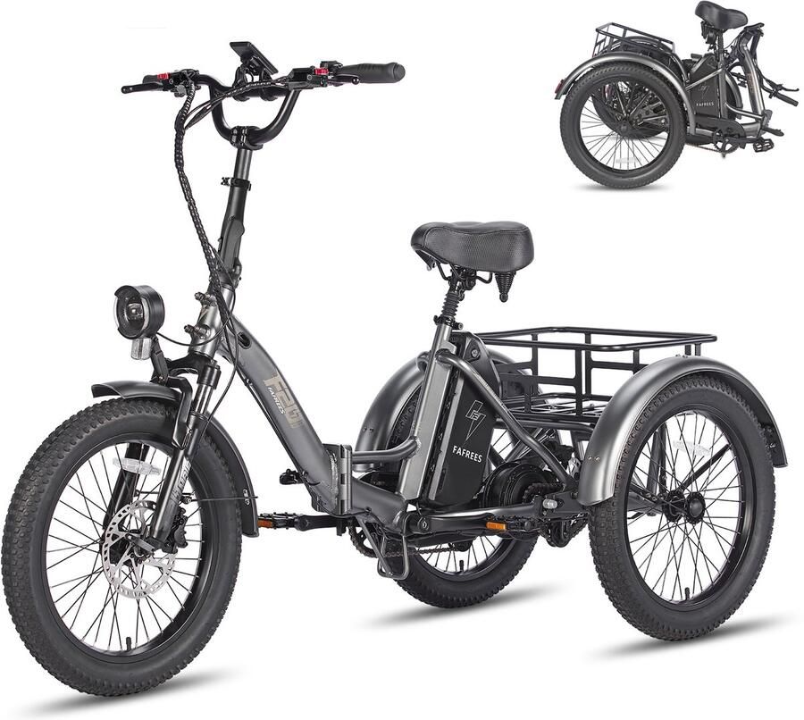 FAFREES F20 Mate Elektrische Driewieler Opvouwbare Cargo E-Bike 250W Motor 48V 20Ah Accu 20x3.0 Inch Brede Banden Hydraulische Schijfrem Max 180kg Belasting