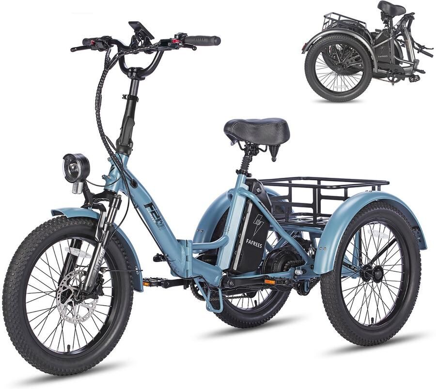 FAFREES F20 Mate Elektrische Driewieler Opvouwbare Cargo E-Bike 250W Motor 48V 20Ah Accu 20x3.0 Inch Brede Banden Hydraulische Schijfrem Max 180kg Belasting
