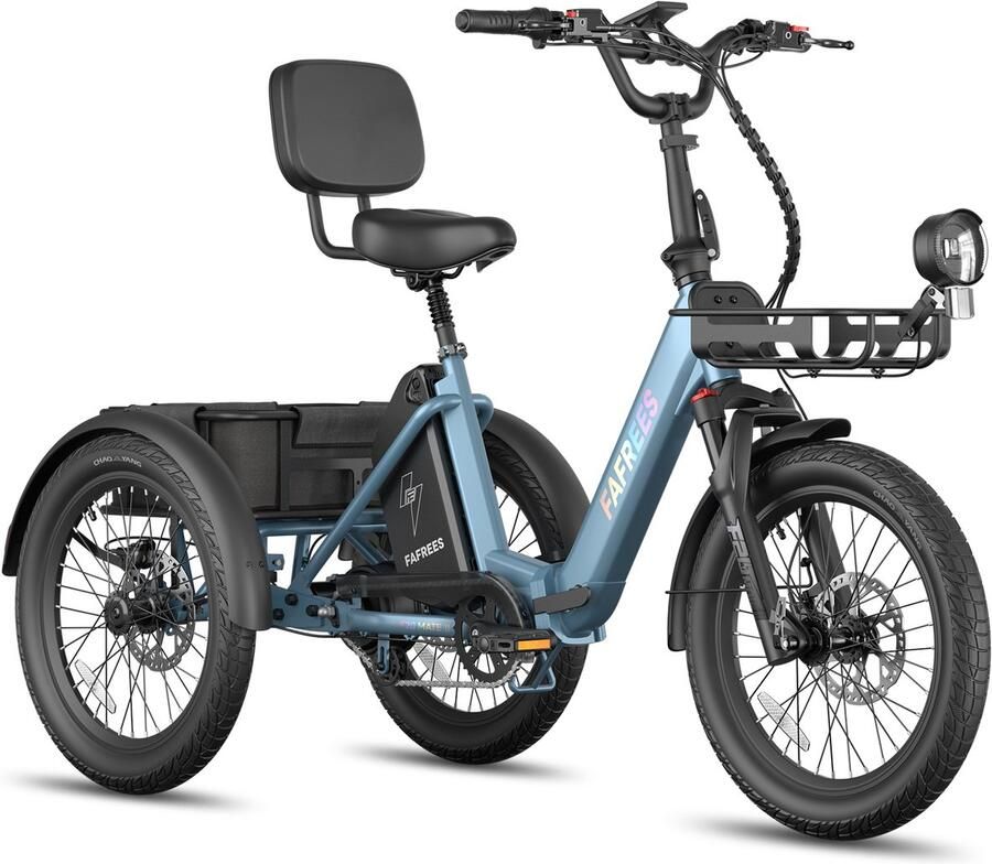 FAFREES F20 Mate II Elektrische Driewieler – 21Ah Accu 85km Bereik 65Nm Koppel – Voor Senioren & Dagelijks Gebruik Haze Blue