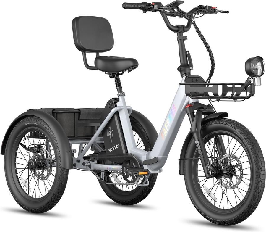 FAFREES F20 Mate II Elektrische Driewieler – 21Ah Accu 85km Bereik 65Nm Koppel – Voor Senioren & Dagelijks Gebruik Frost Grey