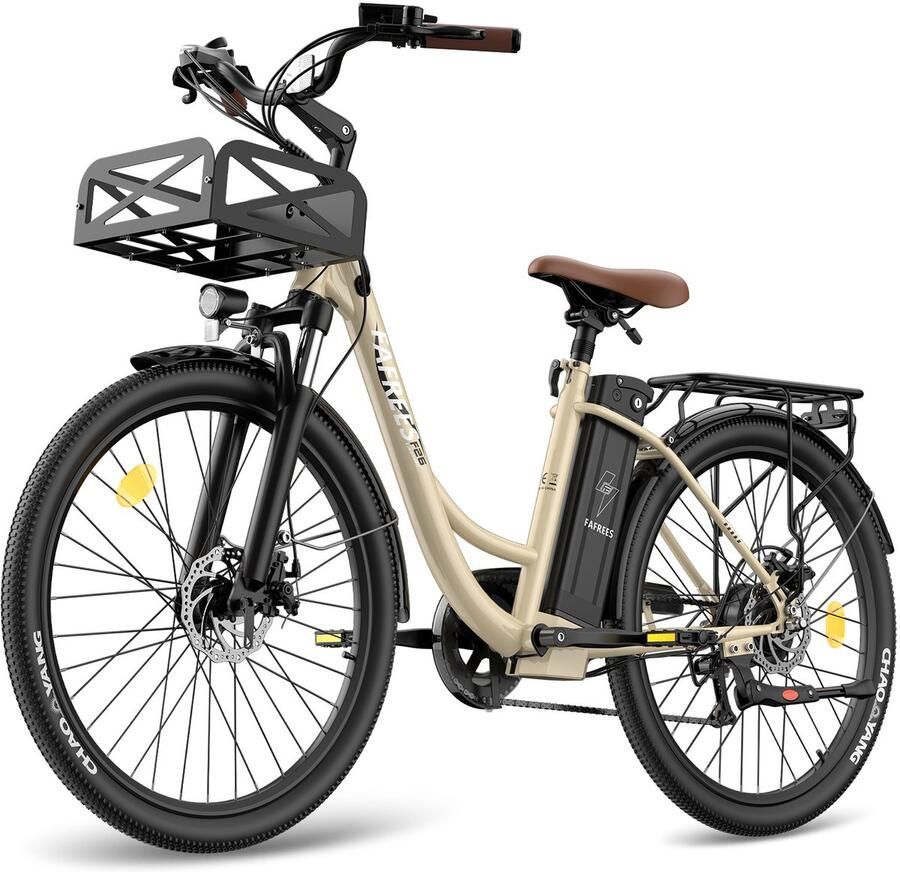 FAFREES F26 Lasting Stads Elektrische Fiets 250W Motor 36V20.3Ah Accu 26x1.95 Banden 100km Bereik 25 km u Snelheid Ivoorwit