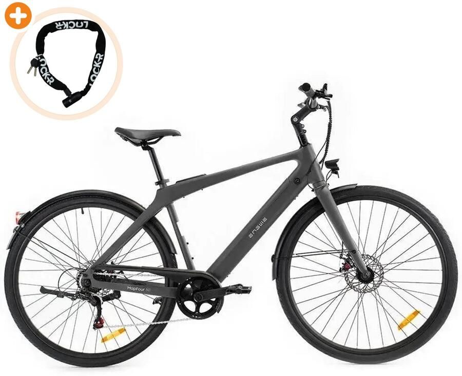 Fatbikeskopen.nl ENGWE Mapfour N1 air Elektrische Fiets 28 inch 250W motor Actieradius tot 100 km Mechanische schijfrem 360Wh accu Grijs