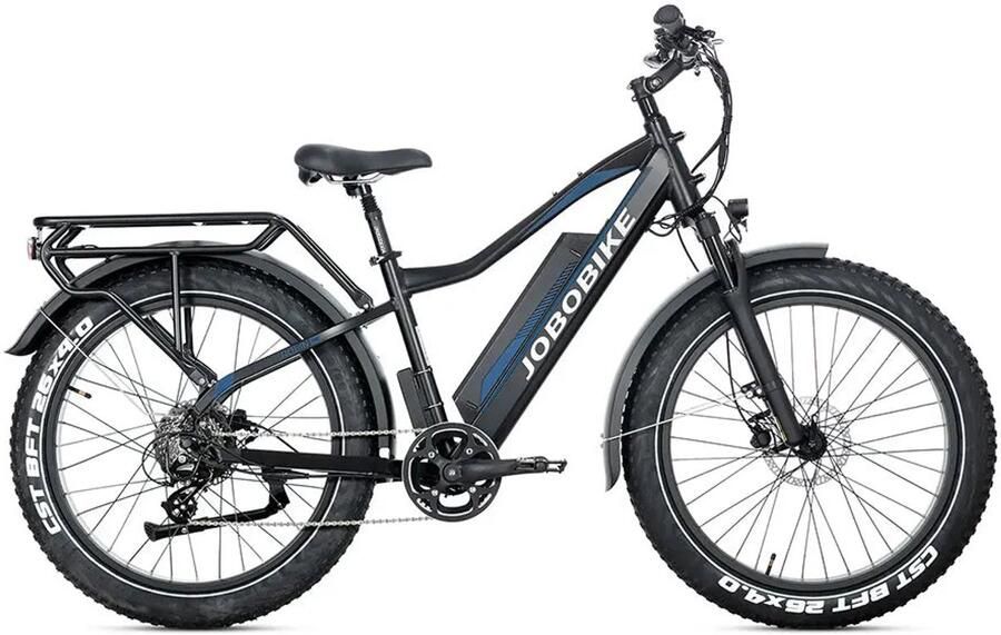 Fatbikeskopen.nl JOBOBIKE Robin Pro Elektrische Fiets 26 inch 250W motor Actieradius tot 180 km 8 versnellingen Hydraulische schijfrem Zwart-blauw