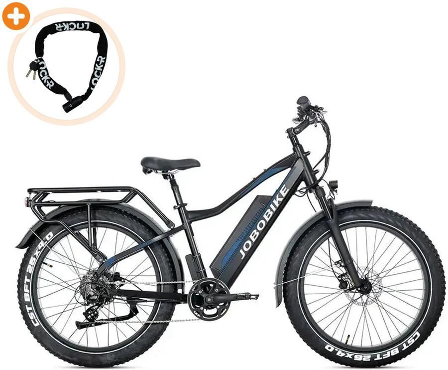 Fatbikeskopen.nl JOBOBIKE Robin Pro Elektrische Fiets 26 inch 250W motor Actieradius tot 180 km 8 versnellingen Hydraulische schijfrem Zwart-blauw - Foto 2