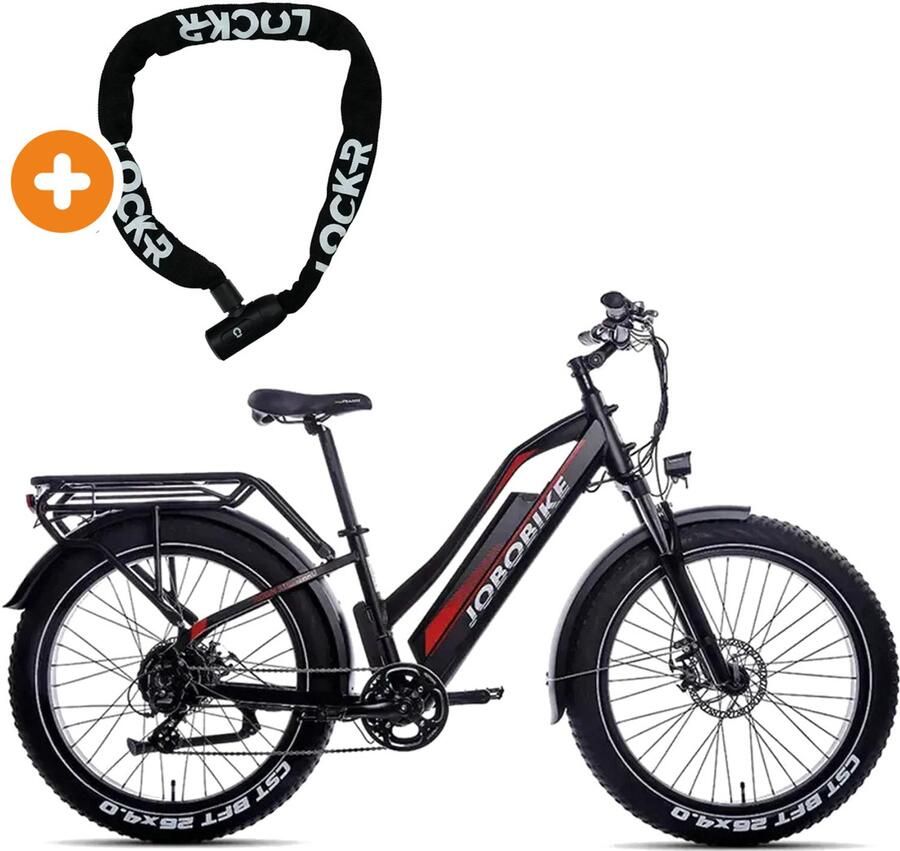 Fatbikeskopen.nl JOBOBIKE Robin ST Elektrische Fatbike 26 inch 250W motor Actieradius tot 120 km 7 versnellingen Mechanische schijfrem Zwart
