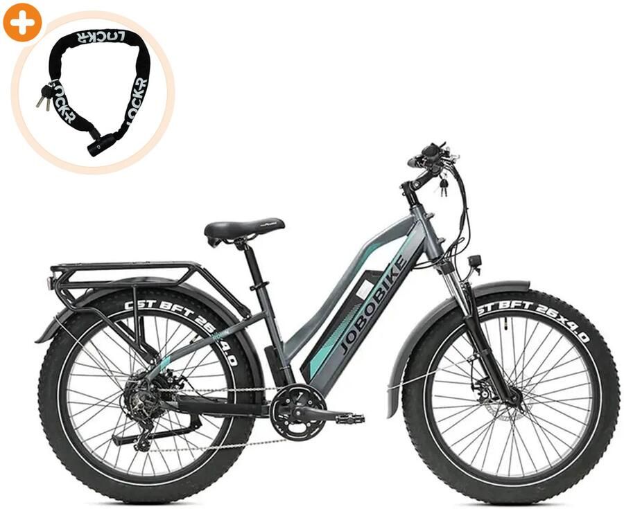Fatbikeskopen.nl JOBOBIKE Robin ST Elektrische Fatbike 26 inch 250W motor Actieradius tot 120 km 7 versnellingen Mechanische schijfrem Grijs-Groen - Foto 2