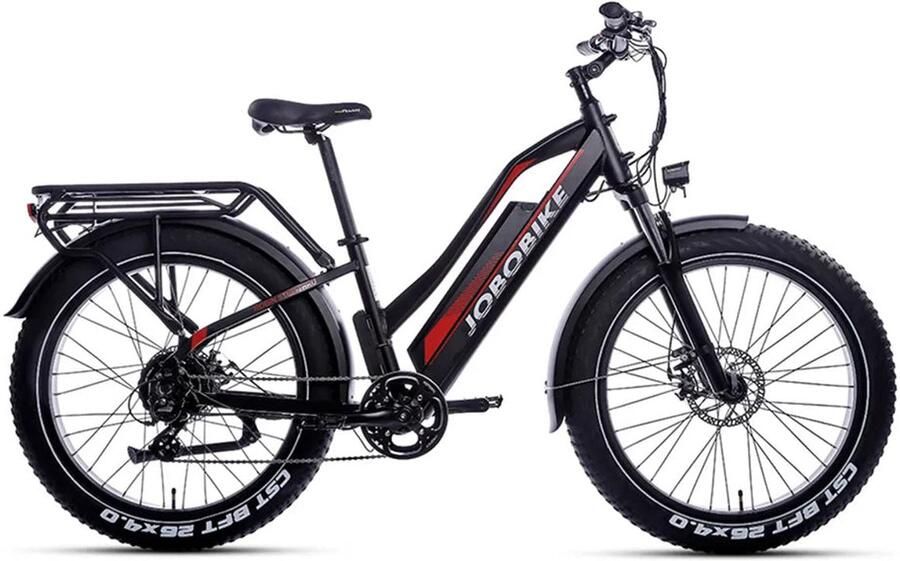 Fatbikeskopen.nl JOBOBIKE Robin ST Elektrische Fatbike Zwart Rood