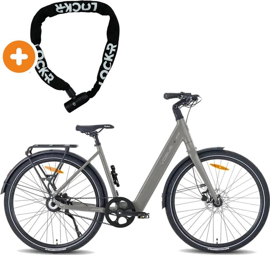 Fatbikeskopen.nl VOGUE Motion Elektrische Fiets 28 inch 250W motor Actieradius tot 90 km Automatische 2 versnellingen 360Wh accu Matt Titanium Grey