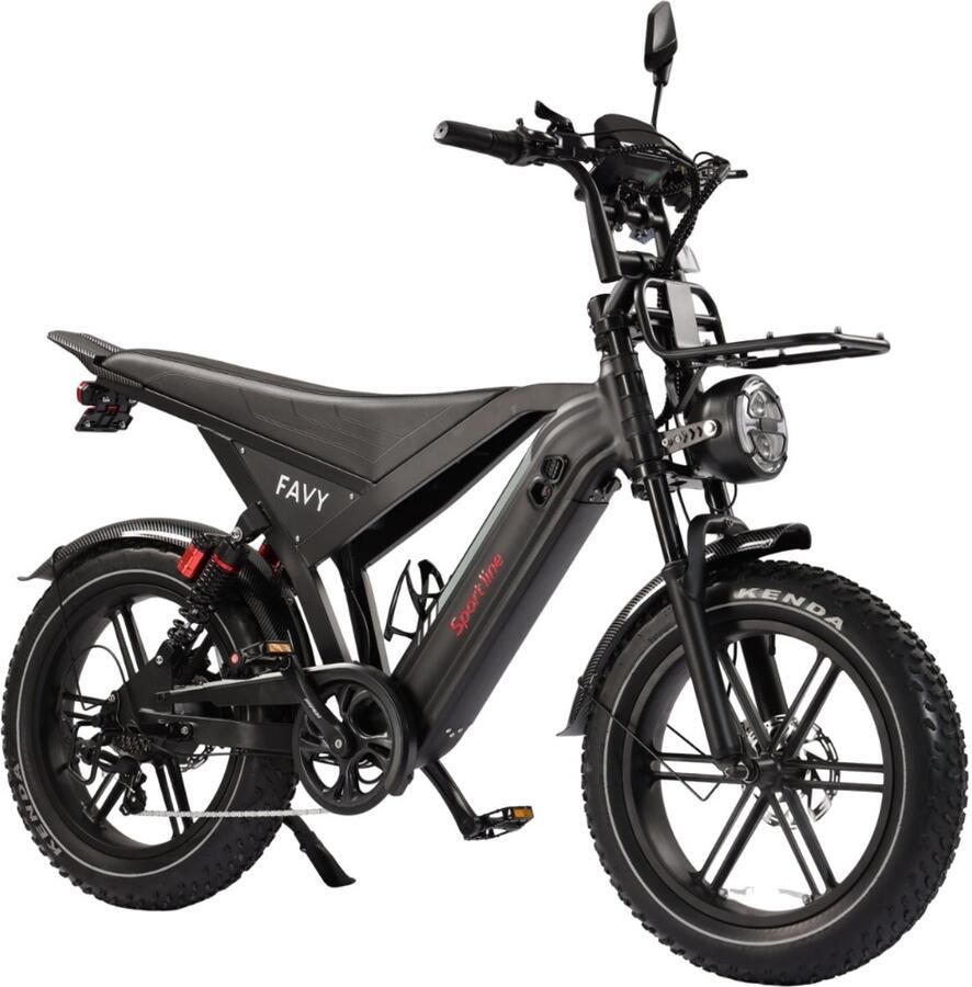 Favy Sportline Fatbike Limited GT20 Edition Rijklaar 65 km Actieradius Verlengd Duo Zadel NFC Alarmsysteem LCD Display Hydraulische Schijfrem Bekerhouder 250W Motor Incl. Elektrische Fietspomp 2 Jaar Garantie Zwart