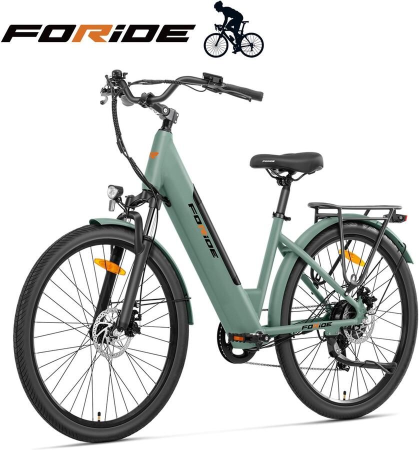 FORIDE Roamer 1 elektrische fiets met lage instap 250 W motor 36 V 13 Ah accu 27 5 inch banden maximale snelheid 25 km u maximaal bereik 100 km schijfrem vering met lockout Shi o 7 versnellingen Groen Gratis helm bij tijdelijke actie - Foto 2