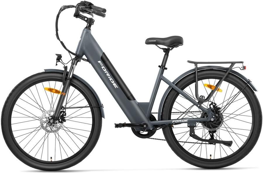 FORIDE Roamer 1 elektrische fiets met lage instap 250 W motor 36 V 13 Ah accu 27 5 inch banden maximale snelheid 25 km u maximaal bereik 100 km schijfrem vering met lockout Shi o 7 versnellingen Grijs Gratis helm bij tijdelijke actie - Foto 3