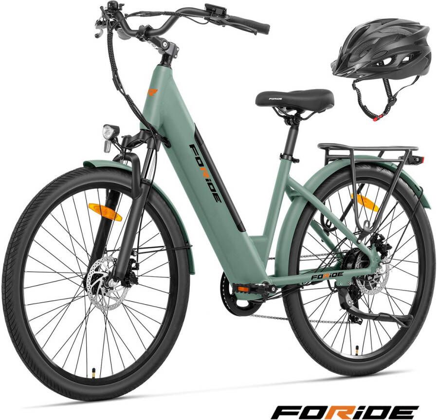 FORIDE Roamer 1 elektrische fiets met lage instap 250 W motor 36 V 13 Ah accu 27 5 inch banden maximale snelheid 25 km u maximaal bereik 100 km schijfrem vering met lockout Shi o 7 versnellingen Groen Gratis helm bij tijdelijke actie