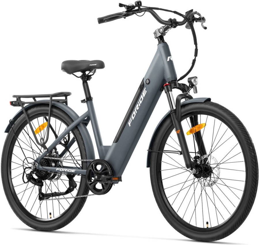FORIDE Roamer 1 elektrische fiets met lage instap 250 W motor 36 V 13 Ah accu 27 5 inch banden maximale snelheid 25 km u maximaal bereik 100 km schijfrem vering met lockout Shi o 7 versnellingen Grijs Gratis helm bij tijdelijke actie - Foto 4