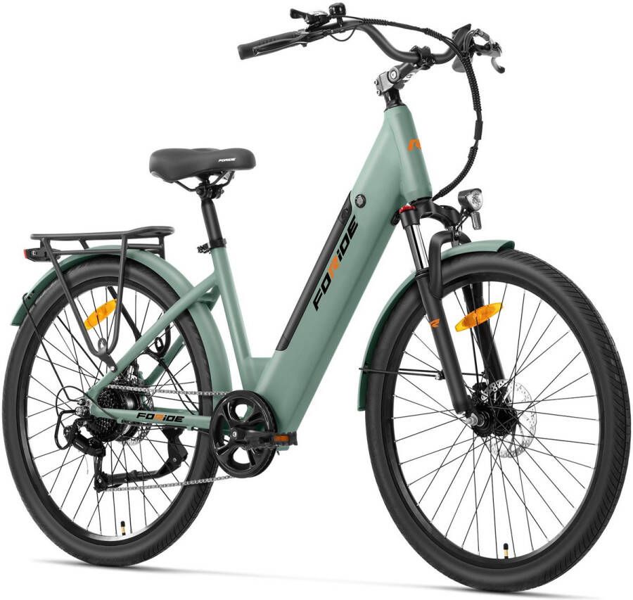 FORIDE Roamer 1 elektrische fiets met lage instap 250 W motor 36 V 13 Ah accu 27 5 inch banden maximale snelheid 25 km u maximaal bereik 100 km schijfrem vering met lockout Shi o 7 versnellingen Groen Gratis helm bij tijdelijke actie - Foto 3