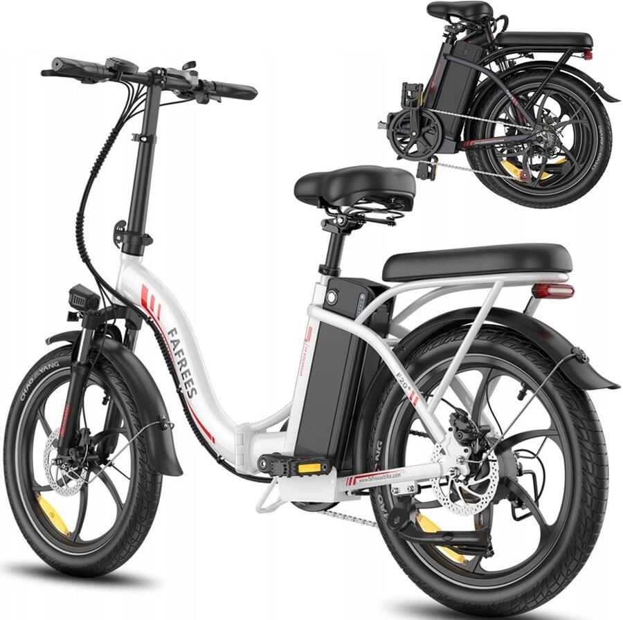 Freese Fafrees F20+ Opvouwbare E-Bike Wit 25km h Max Snelheid 20Ah Accu & 250W Motor 90km Actieradius 7 Versnellingen Shi o 20x3.0 Robuuste Banden 160mm Schijfrem Voorvering LED Koplamp Achterlicht