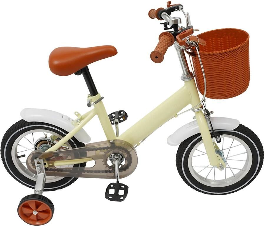 Fubzz Kinderfiets 12 Inch Peuterfiets Draagvermogen 40 kg Zijwieltjes + d Dubbele Rem Verstelbaar Geel