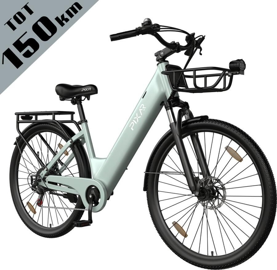 Galaxy C1 Pro Elektrische Stadsfiets 28 Inch Extra Groot Bereik tot 150 km 36V 18Ah EVE Accu 250W Motor Hydraulische Schijfrem Shi o 7 Versnellingen Verende Voorvork Inclusief Fiets d en Slot-Lichtgroen