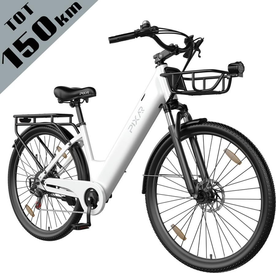 Galaxy C1 Pro Elektrische Stadsfiets 28 Inch Extra Groot Bereik tot 150 km 36V 18Ah EVE Accu 250W Motor Hydraulische Schijfrem Shi o 7 Versnellingen Verende Voorvork Inclusief Fiets d en Slot-wit