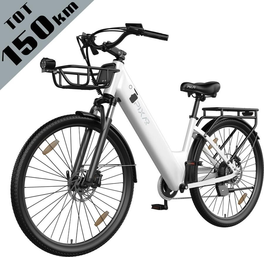 Galaxy C1 Pro Elektrische Stadsfiets 28 Inch Extra Groot Bereik tot 150 km 36V 18Ah EVE Accu 250W Motor Hydraulische Schijfrem Shi o 7 Versnellingen Verende Voorvork Inclusief Fiets d en Slot-wit