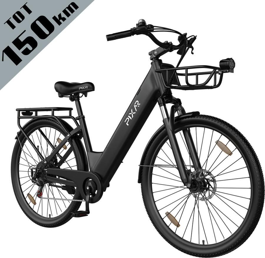 Galaxy C1 Pro Elektrische Stadsfiets 28 Inch Tot 150 km Bereik 36V 18Ah EVE Accu Hydraulische Schijfrem - 250W Motor Shi o 7 Versnellingen Voorvorkvering Inclusief d en Telefoonhouder-zwart