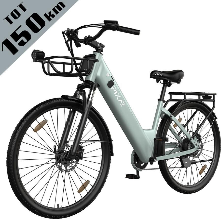 Galaxy C1 Pro Elektrische Stadsfiets 28 Inch Tot 150 km Bereik 36V 18Ah EVE Accu Hydraulische Schijfrem - 250W Motor Shi o 7 Versnellingen Voorvorkvering Inclusief d en Telefoonhouder-Lichtgroen