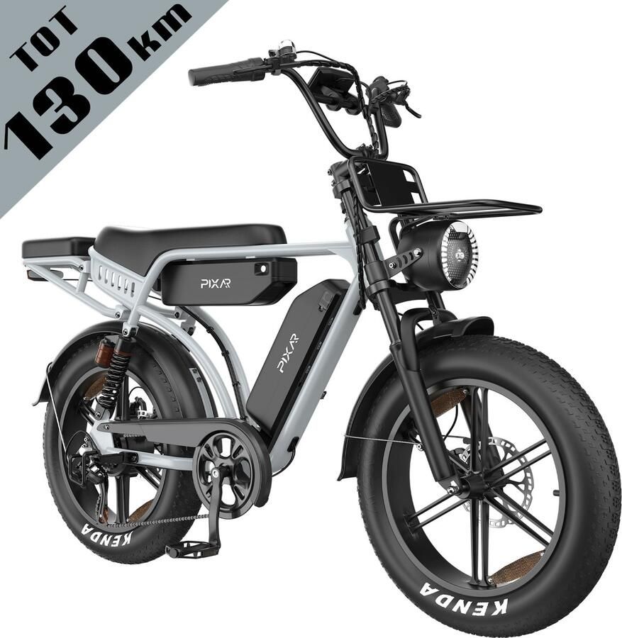 Galaxy M9 Elektrische Fiets 20 Inch Fatbike Dubbele 35Ah EVE Accu Tot 130 km Bereik 250W Motor Hydraulische Schijfrem Shi o 7 Versnellingen LCD Display met NFC-Grijs