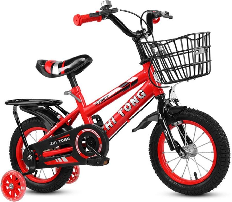 GARRYFIZH Kinderfiets 14 Inch met Achterzitje – & Fiets 2-6 Jaar – Verstelbaar Stuur & Zadel – Met Fiets dje – Rood