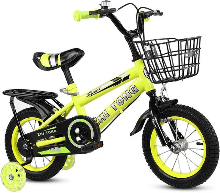 GARRYFIZH Kinderfiets 14 Inch met Achterzitje – & Fiets 2-6 Jaar – Verstelbaar Stuur & Zadel – Met Fiets dje –Geel