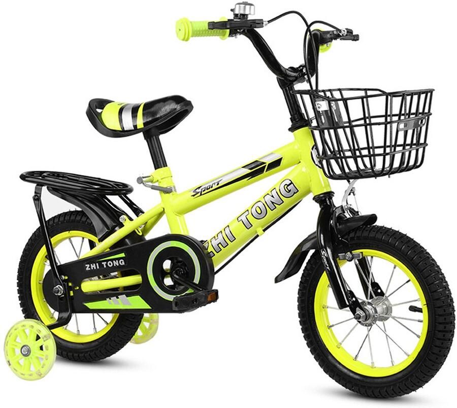 GARRYFIZH Kinderfiets 16 Inch met Achterzitje – & Fiets 2-7 Jaar – Verstelbaar Stuur & Zadel – Met Fiets dje– Urban fiets –Geel
