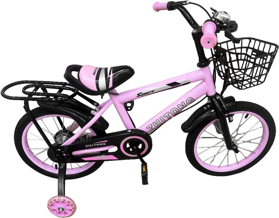 GARRYFIZH Kinderfiets 16 Inch met Achterzitje – & Fiets 2-7 Jaar – Verstelbaar Stuur & Zadel – Met Fiets dje– Urban fiets – Roze