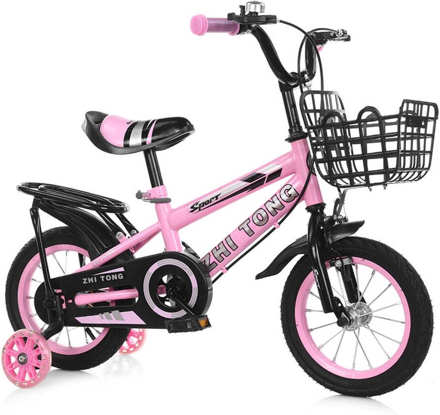 GARRYFIZH Kinderfiets 16 Inch met Achterzitje – & Fiets 2-7 Jaar – Verstelbaar Stuur & Zadel – Met Fiets dje– Urban fiets – Roze