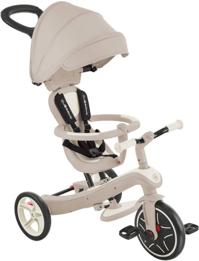Globber driewieler Explorer Trike 4in1 Eco coconut vanaf 10 maanden Van driewieler naar tweewieler Groeit mee tot 5 jaar Inschakelbaar vrijloopsysteem Creme Driewieler Afneembare en verstelbare duwstang