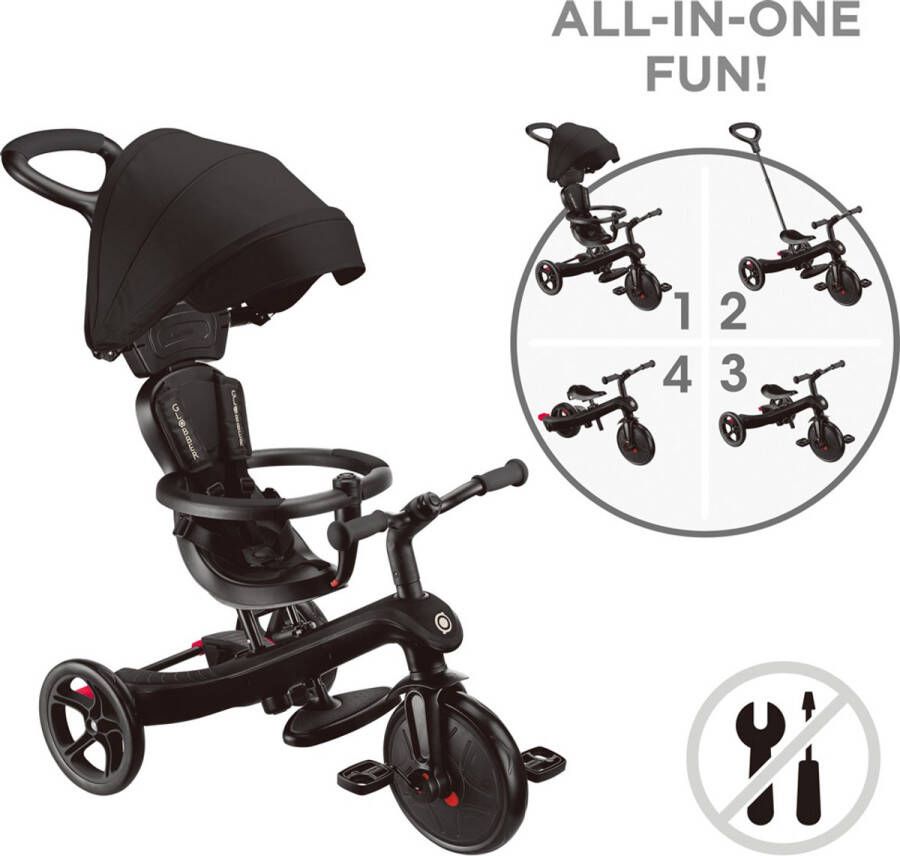 Globber Driewieler Trike 4 in 1 in Black zwart 4in1 converteerbaar met duwstang vanaf 10 maanden tot 5 jaar