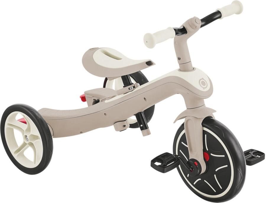 Globber driewieler Explorer Trike 4in1 Eco coconut vanaf 10 maanden Van driewieler naar tweewieler Groeit mee tot 5 jaar Inschakelbaar vrijloopsysteem Creme Driewieler Afneembare en verstelbare duwstang