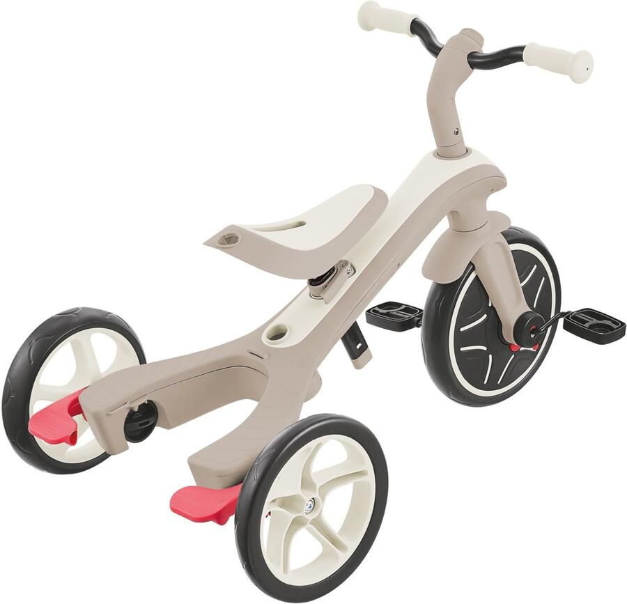 Globber driewieler Explorer Trike 4in1 Eco coconut vanaf 10 maanden Van driewieler naar tweewieler Groeit mee tot 5 jaar Inschakelbaar vrijloopsysteem Creme Driewieler Afneembare en verstelbare duwstang