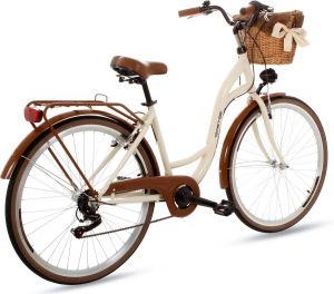 Goetze Mood Damesfiets Retro Vintage Holland Citybike 28 inch aluminium wielen 7 versnellingen Shimano schakelwerk diepe instap mand met bekleding