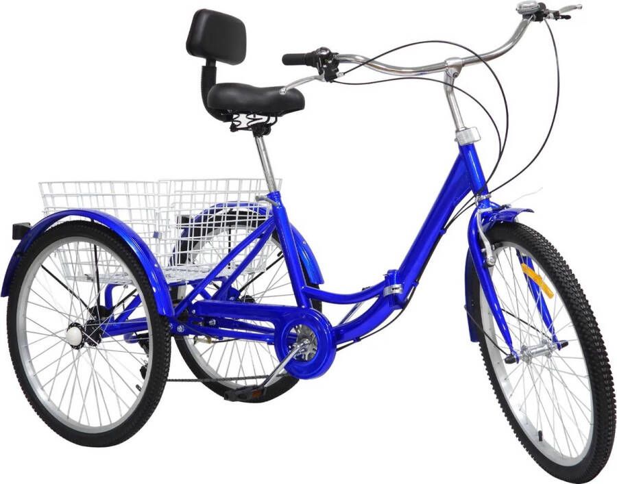 Gran Vida Driewieler Geschikt voor Volwassenen Inclusief Fiets d 24 Inch 7 Versnellingen Opvouwbaar Met LED Verlichting Blauw