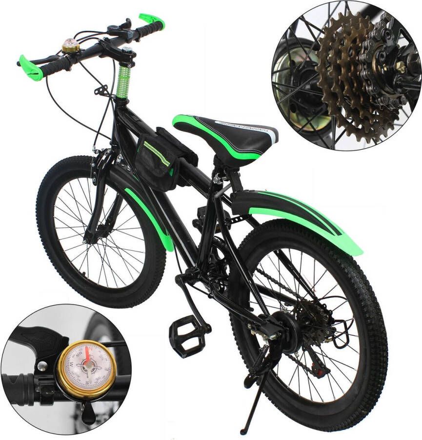 Gran Vida Mountainbike 20 inch 7 Snelheden Dubbele Schijfrem Koolstofstaal Zwart Groen