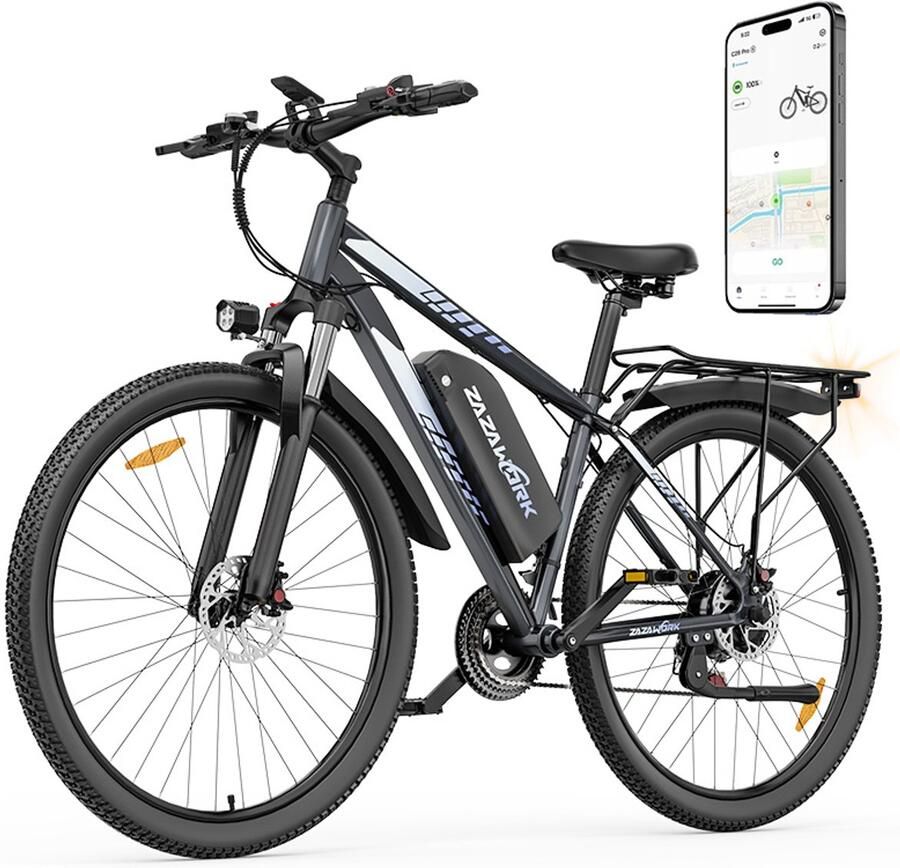 Grijs ZAZAWORK C29 PRO elektrische fiets 29 inch – 250W – 48V 20Ah Uitneembare Accu – 21 Versnellingen – 90km actieradius – APP & Bluetooth