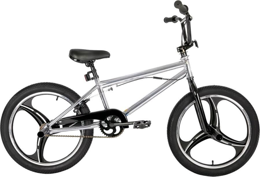 Happiq BMX-fiets – Voor en van 5-12 jaar – 360 graden rotor Freestyle 4 haringen Single Speed – Zilver 51 cm