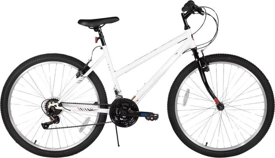 Happiq Dames mountainbike 61–66 cm – Voor volwassenen voor woon- en sportief gebruik op trail en weg – Met 18 versnellingen en hardtail ontwerp – Wit aluminium frame
