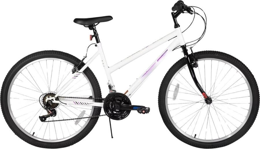 Happiq Dames mountainbike 61–66 cm – Voor volwassenen voor woon- en sportief gebruik op trail en weg – Met 18 versnellingen en hardtail ontwerp – Wit aluminium frame