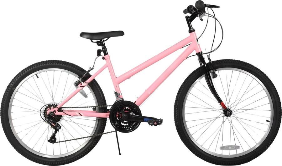 Happiq Dames mountainbike 61–66 cm – Voor volwassenen voor woon- en sportief gebruik op trail en weg – Met 18 versnellingen en hardtail ontwerp – Roze aluminium frame