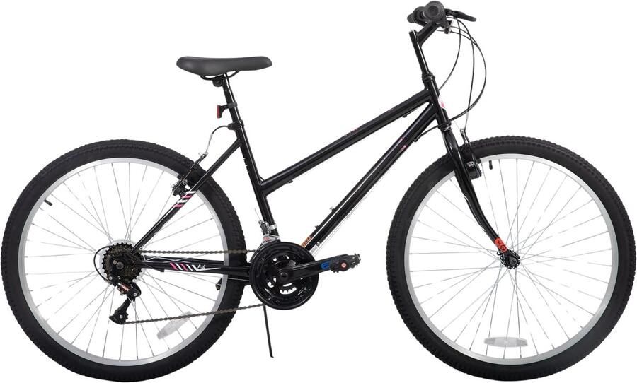 Happiq Dames mountainbike 61–66 cm – Voor volwassenen voor woon- en sportief gebruik op trail en weg – Met 18 versnellingen en hardtail ontwerp – Zwart aluminium frame