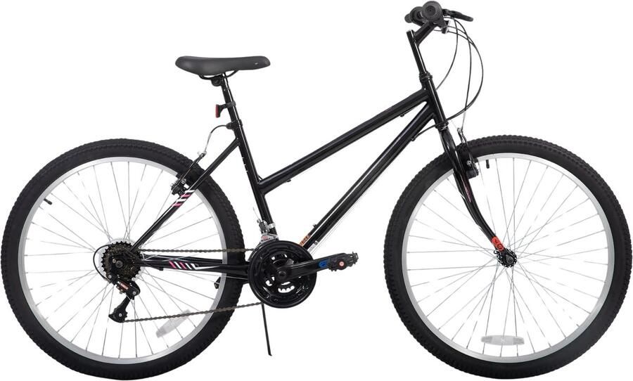 Happiq Dames mountainbike 61–66 cm – Voor volwassenen voor woon- en sportief gebruik op trail en weg – Met 18 versnellingen en hardtail ontwerp – Zwart aluminium frame