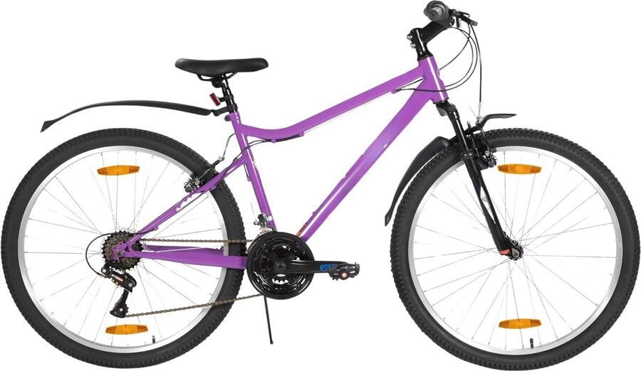 Happiq Dames mountainbike 66 cm – Voor recreatief en sportief gebruik op terrein – Met 18 versnellingen en V-brake voor- en achter – Paars aluminium frame