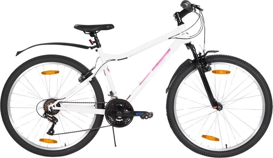 Happiq Dames mountainbike 66 cm – Voor recreatief en sportief gebruik op terrein – Met 18 versnellingen en V-brake voor- en achter – Wit aluminium frame