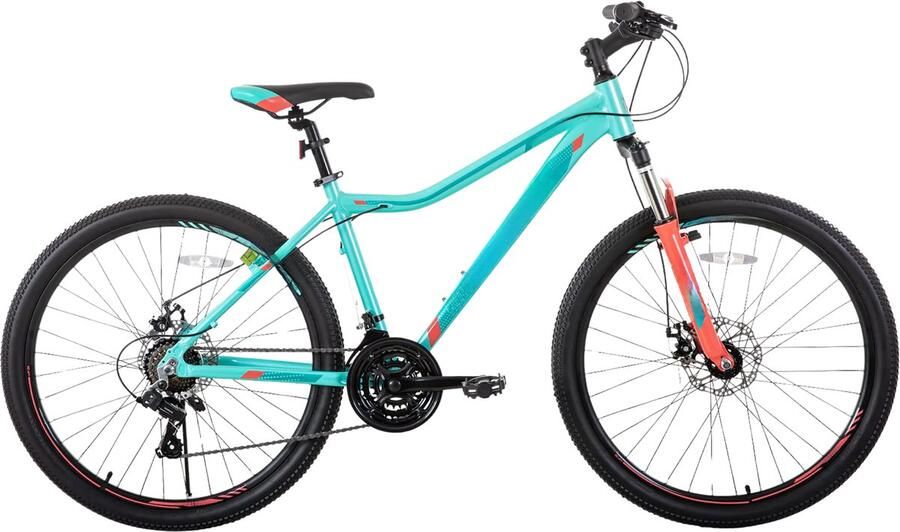Happiq Dames mountainbike – Voor volwassenen – 21 versnellingen vergrendelbare verende vork dubbele schijfremmen aluminium frame – Groen 51 66 69 cm